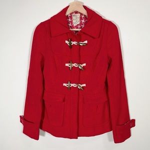 Anthropologie Tulle Red Toggle Button Coat